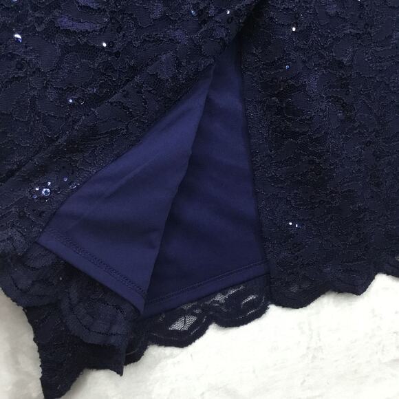 ALEX EVENINGS Sequined Lace Sheath Navy Blue Dress and Jacket Sz 10 - Picture 13 of 13